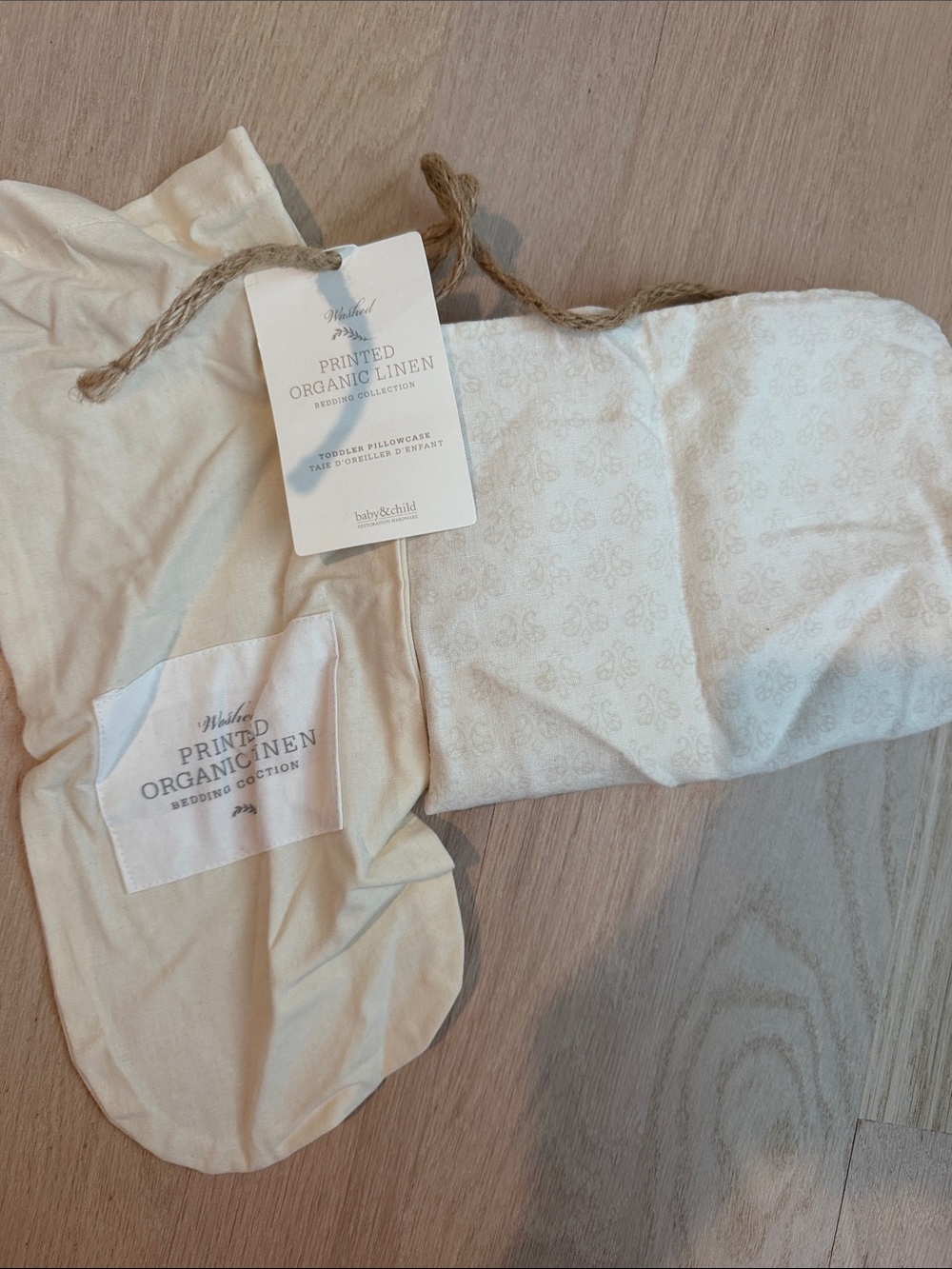 Restoration Hardware Cream Printed Organic Linen Pillow Case
